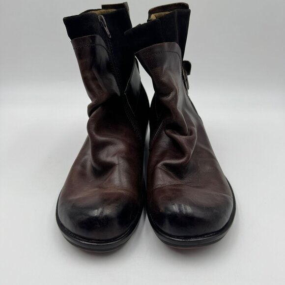 Fly London Leather & Suede Dark Brown Ankle Boots Womens Size 8 With Side Zipper - Picture 2 of 8